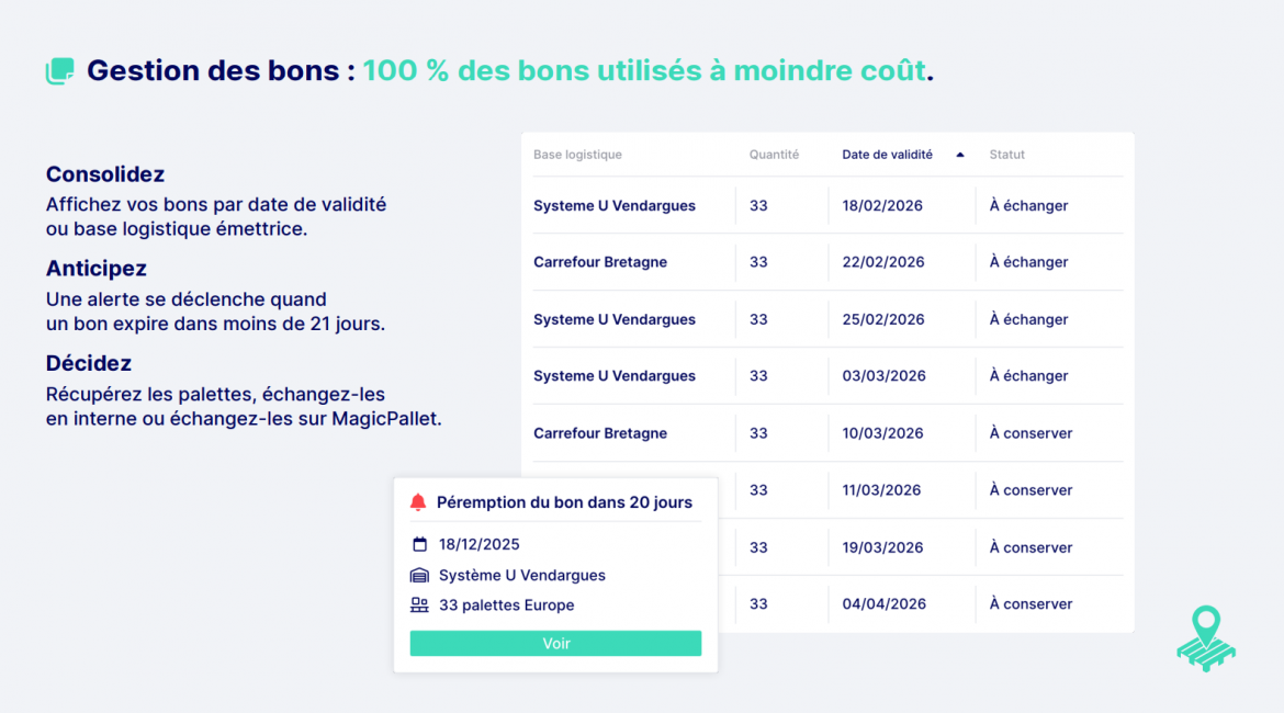 Digitalisez la gestion de vos bons palettes avec le module de bons de MagicPallet.